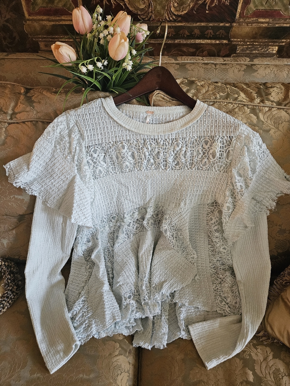 NWOT Free People Snowfall Lace Patchwork Ruffles Tunic - Picture 3 of 13